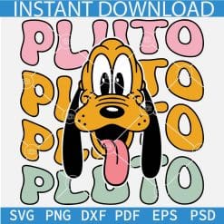 Retro Pluto Head SVG, Pluto Dog Retro Text SVG, Layered Dog Pluto Head SVG
