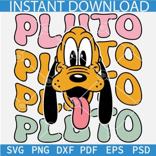 Retro Pluto Head SVG, Pluto Dog Retro Text SVG, Layered Dog Pluto Head SVG