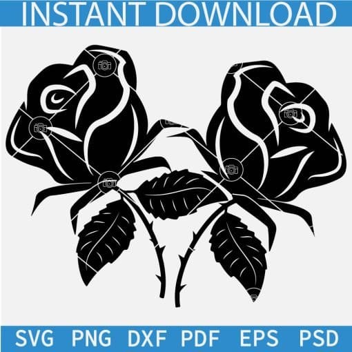 Roses Flower with stick Stencil SVG