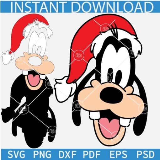 Santa Goofy SVG, Christmas Goofy Dog SVG, Goofy Dog with Santa Hat SVG