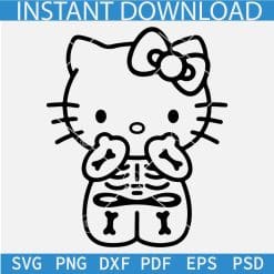 Skeleton Kitty Sketch SVG, Hallo Kitty Skeleton SVG, Halloween Kitty SVG