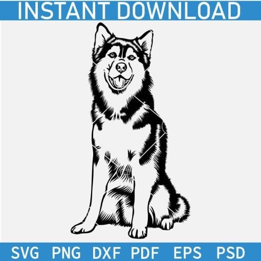 Sitting Siberian Husky Dog Tongue Out SVG