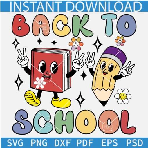 Back to School SVG, Peace Hand Sign Back to School, Book and Pencil Cartoon Back to School SVG