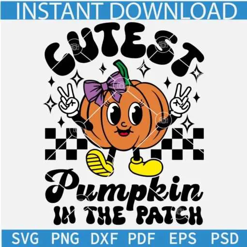 Cutest pumpkin in the patch SVG, Thanks Giving Season SVG, Cartoon Pumpkin Peace Hand Sign SVG