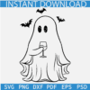 Ghost With Wine Glass SCG, Halloween Cute Ghost SVG, Ghost and bats with wine Outline SVG