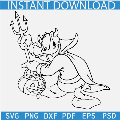 Halloween Donald Duck Devil SVG, Horror Donald Duck SVG, Donald Duck with devil Fork SVG