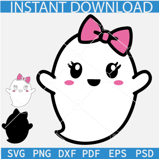 Halloween Ghost Girl layered SVG, Boo Baby Ghost with Bow SVG, Kawaii Ghost SVG, Cute Halloween Girl Ghost SVG