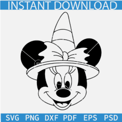 Halloween Minnie Mouse Witch SVG, Witch Minnie Head SVG, Minnie with witch hat Sketch SVG