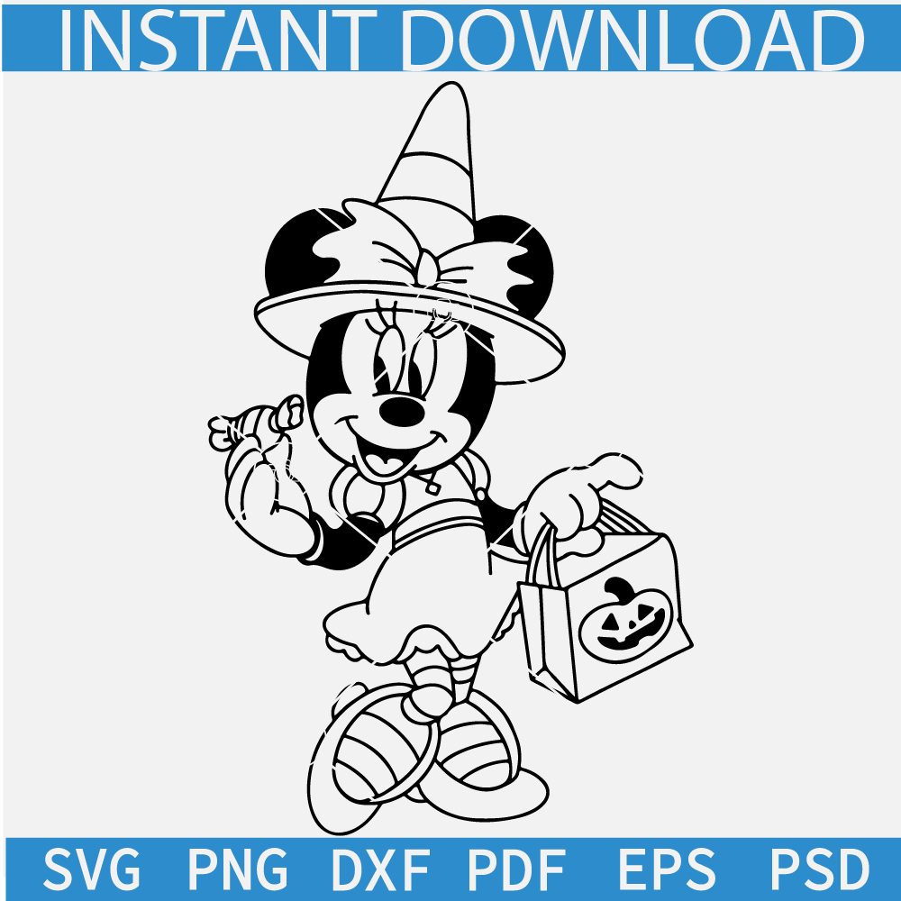Halloween Minnie Mouse Witch SVG, Witch Minnie with Halloween Gift SVG, Halloween Disney with witch Hat SVG Halloween Minnie Mouse Witch SVG, Witch Minnie with Halloween Gift SVG, Halloween Disney with witch Hat SVG
