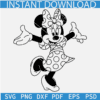 Minnie Mouse with Polka Dots Dress, Minnie with Polka Dots Bow SVG, Playing Minnie Sketch SVG