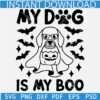 My dog is my boo SVG, Halloween Dog with Sunglasses SVG, Cartoon Dog with Pumpkin SVG
