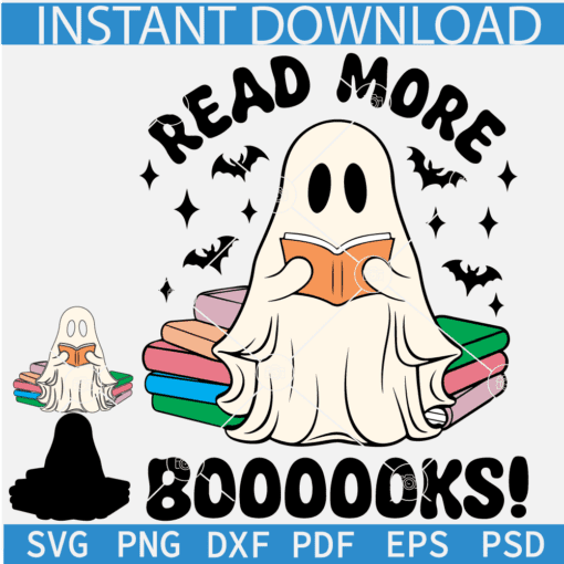 Read More Boooooks Ghost SVG, Halloween Ghost Booooks Svg, Funny Halloween Ghost Layered Svg, Ghost Books Svg