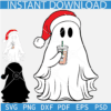 Santa Ghost Drinking Iced Coffee SVG, Christmas Ghost with Coffee SVG, Merry Christmas Ghost SVG, Ghost with Santa Hat SVG