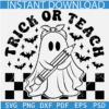 Trick or teach Sketch SVG, Spooky Teacher SVG, Ghost with Pencil Checkered SVG