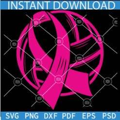 Volleyball ball with cancer ribbon SVG, Pink volleyball ball with ribbon SVG, Cancer awareness volleyball ball SVG