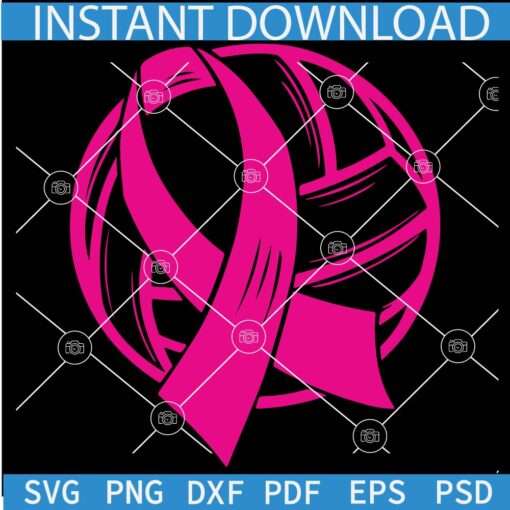 Volleyball ball with cancer ribbon SVG, Pink volleyball ball with ribbon SVG, Cancer awareness volleyball ball SVG