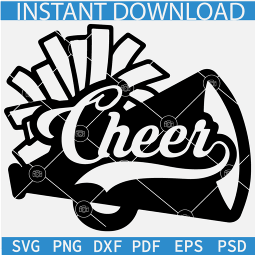 Black Cheerleader Megaphone with Pom SVG, Cheer Pom Outline SVG
