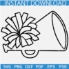 Black Cheerleader Megaphone with Pom SVG, Pom and Megaphone Outline SVG