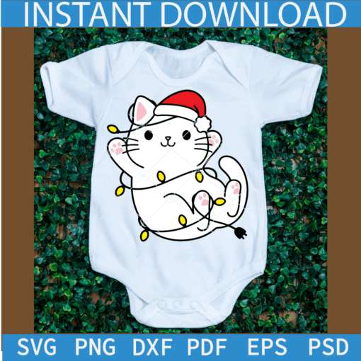  Cat with Christmas lights SVG,  Christmas Kitten SVG, Christmas cat SVG, Cat with Santa Hat Layered SVG