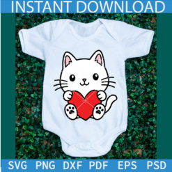 Cat with heart SVG, Cute baby cat Layered cut file, Valentine Kitten SVG