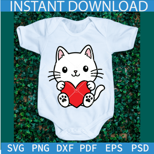 Cat with heart SVG, Cute baby cat Layered cut file, Valentine Kitten SVG
