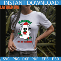 Dead Inside but it's Christmas SVG, Christmas Ghosts SVG, Ghost with santa Hat SVG, Santa Ghost with spider web SVG
