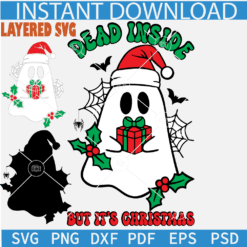 Dead Inside but it's Christmas SVG, Christmas Ghosts SVG, Ghost with santa Hat SVG, Santa Ghost with spider web SVG