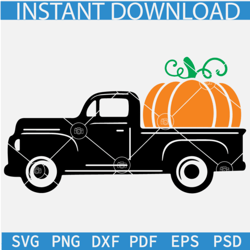 Fall Pumpkin Truck SVG,  Autumn Vintage Truck SVG, Halloween Vintage Truck carrying Pumpkin SVG