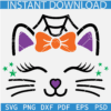 Halloween Cat Face with bow SVG, Spiderweb Cat face SVG, Kitten eye lashes Bow SVG
