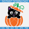 Halloween Cat in Pumpkin SVG, Girl Cat Halloween SVG, Black Cat Peeking in Pumpkin SVG