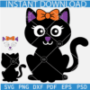 Halloween Cat with Bow SVG, Halloween Cat Girl SVG, Black Cat with bow SVG