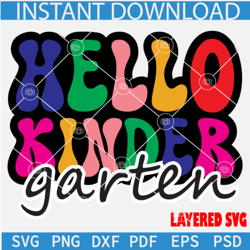 Hello Kindergarten Retro Text SVG, Retro Hello Kinder Garten SVG, Kindergarten Graduation SVG