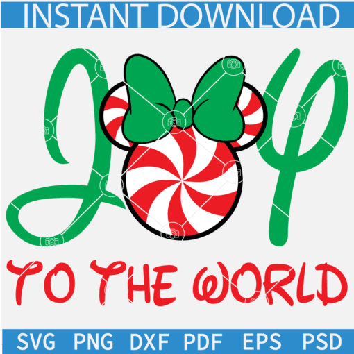Joy to the world Minnie SVG, Disney Joy to the world SVG, Christmas Minnie Head SVG