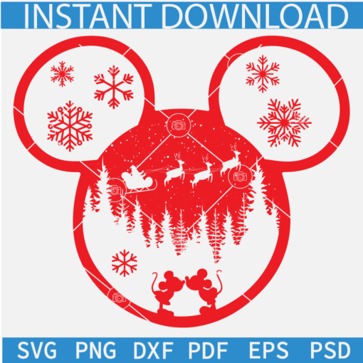 Mickey Head Christmas Scene SVG, Mickey Christmas Santa Sleigh svg, Disney Christmas 2023 SVG