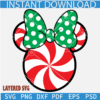 Minnie Head Peppermint Candy Cane svg, Disney Christmas Candy Svg, Disney Swirly Christmas candy Svg, Minnie Mouse Peppermint with Polka Dots Bow SVG