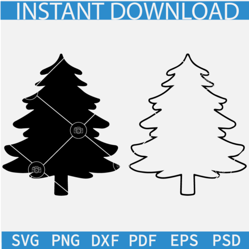 Pine trees Silhouette SVG, Black Solid Pine Tree SVG, Pine Tree Outline Wispy Evergreen SVG