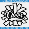 Pom and Word Cheer with Swoosh Stripe SVG, Cheerleading Pom SVG, Pom Cheer Silhouette SVG