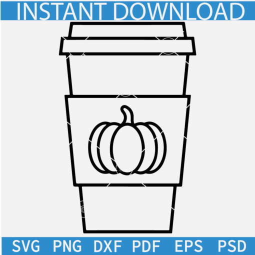 Pumpkin Spice Latte cup Sketch SVG, Takeaway Cup SVG, Fall lattle Cup Line Art SVG