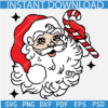 Retro Santa Claus SVG, Vintage Santa with candy cane SVG, Retro Santa Face svg