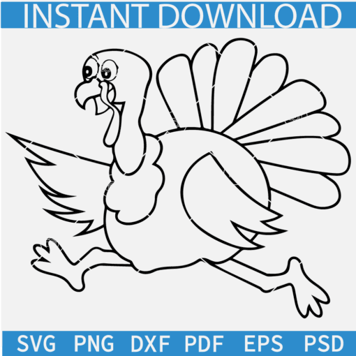 Running Turkey Sketch SVG, Cute Thanksgiving Turkey Svg, Turkey Outline SVG