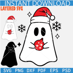 Santa Ghost with Christmas bulb SVG, Ghost with santa hat and Bulb svg