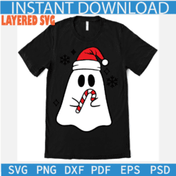 Santa Ghost with candy cane SVG, Ghost with santa hat and candy cane svg