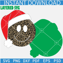 Santa Smiley Face Leopard Prints SVG, Leopard Prints Happy Face with Santa Hat SVG