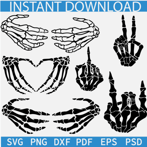 Skeleton Hand Bundle SVG, Skeleton Hand ASL Bundle SVG, Skeleton Hand Rock ASL SVG
