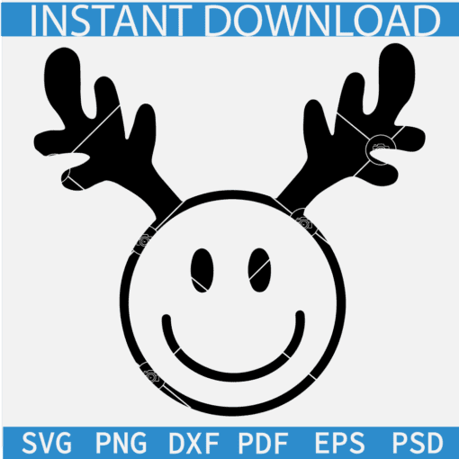 Smiley Christmas Antler SVG, Reindeer Antler Happy Face SVG, Kid's Christmas SVG