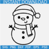 Snowman Sketch SVG, Cute Snowman Outline SVG, Snowman with Santa Hat Line Art