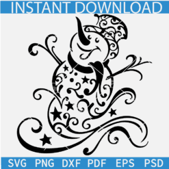 Swirly Snowman Sketch Svg, Snowman Vector SVG, Snowman Flourish Line Art SVG