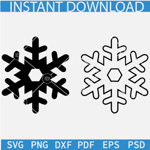 Winter Snowflake Silhouette in Black Solid and Outline SVG, Snowflakes Bundle SVG