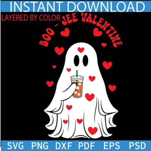 Boojee Valentine Ghost SVG, Valentine Stanley Tumbler Ghost SVG, Ghost with Inspired Belt Bag SVG