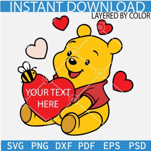 Valentine Winnie The Pooh Monogram SVG, Valentine Winnie the Pooh Name Frame SVG